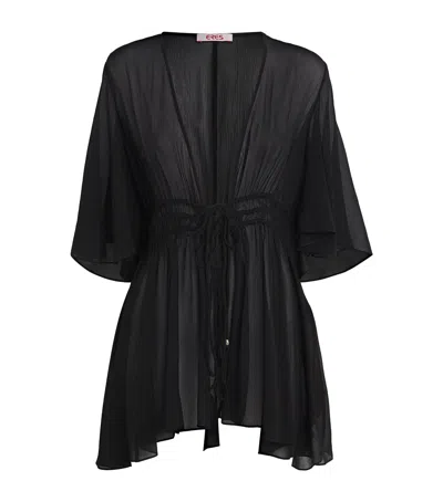 Eres Silk Muslin Operette Short Kaftan In Black
