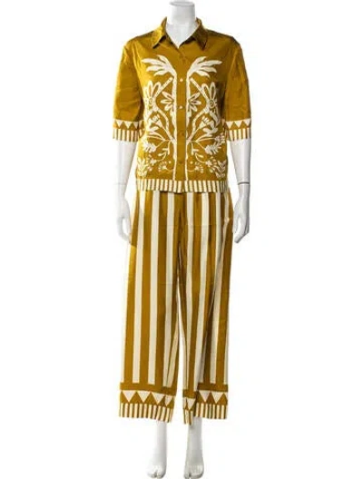 Pre-owned Eres Silk Striped Pant Set In Yellow