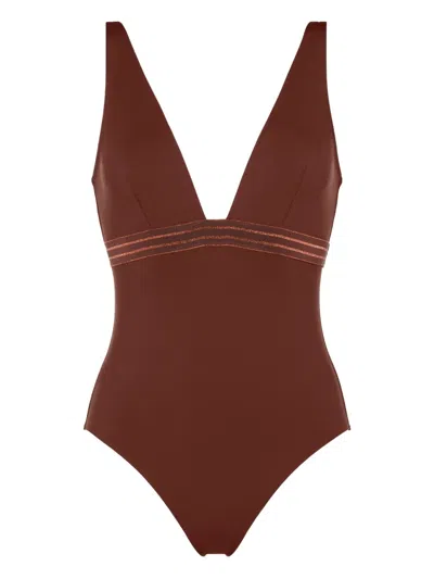 Eres Sillage Plunge-neck Swimsuit In Brown