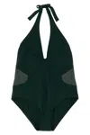 Eres Sophistique Halter Neck Deep V Swimsuit In Green