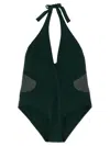 Eres Couture Bow-detailed Halterneck Swimsuit In Green