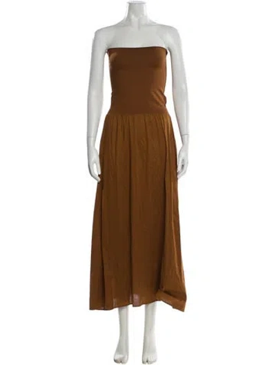 Pre-owned Eres Strapless Midi Length Dress In Brown
