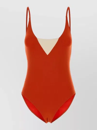 Eres Stretch Nylon Entrevue Swimsuit Deep Neckline In Orange