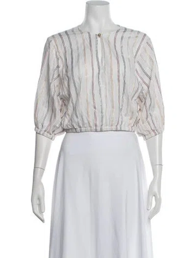 Pre-owned Eres Striped Crew Neck Top In White