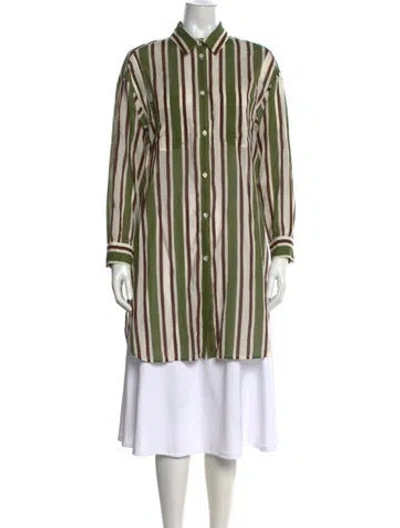 Pre-owned Eres Striped Long Sleeve Button-up Top In Green