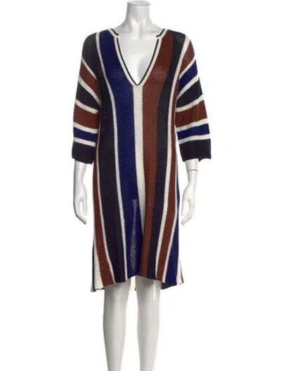 Pre-owned Eres Striped Midi Length Dress In Blue