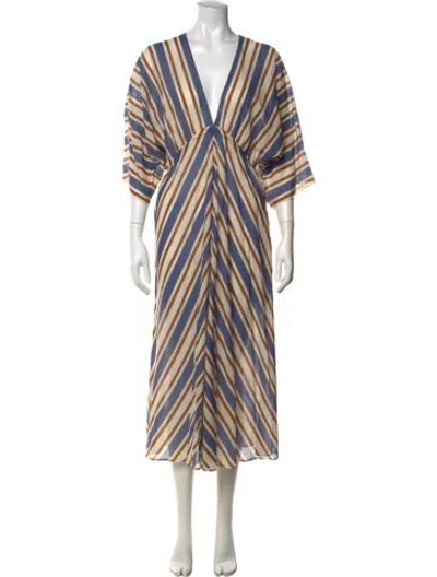 Pre-owned Eres Striped Midi Length Dress In Neutral