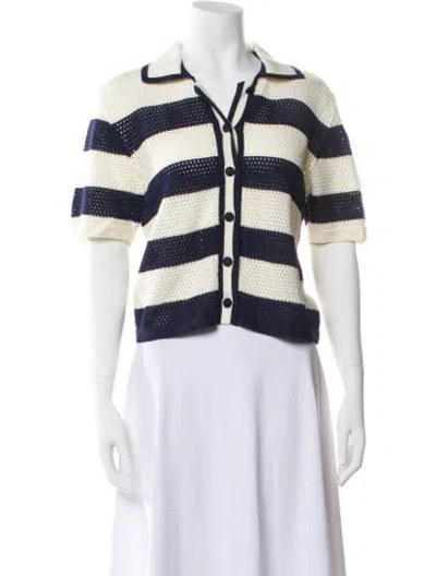 Pre-owned Eres Striped Short Sleeve Crop Top In Blue