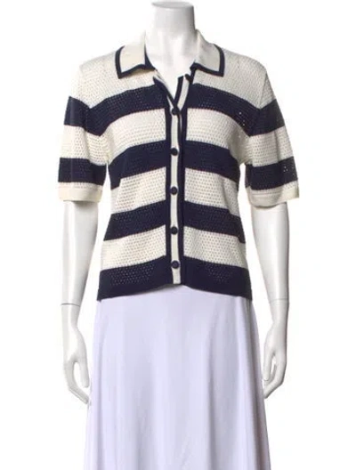 Pre-owned Eres Striped Short Sleeve Polo In Blue