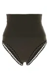 Eres Stretch Nylon Bikini Bottom With Scalloped Trim In Brown