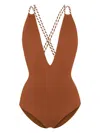 Eres Pirouette V-neck Swimsuit In Caramelo Percale