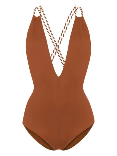 Eres Pirouette V-neck Swimsuit In Caramelo Percale