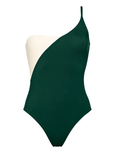 Eres Tandem Two-tone One-shoulder Swimsuit In Green