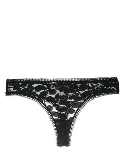 Eres Tanga Floral-lace Thong In Black