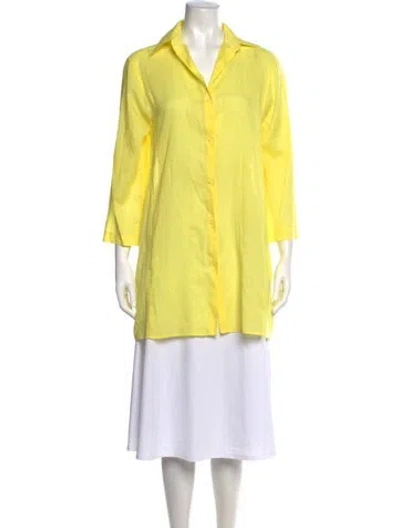Pre-owned Eres Three-quarter Sleeve Button-up Top In Yellow