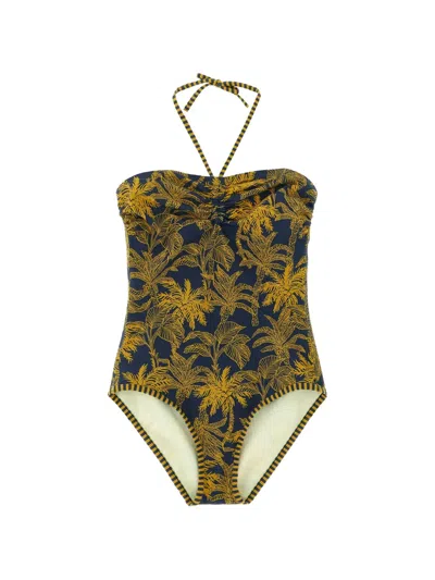 Eres Ailleurs Tropical Halter Strapless Ruched Swimsuit In Multi