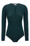 Eres Ribbed Crew Neck Bodysuit With Long Sleeves In Green