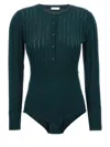 Eres Ribbed Crew Neck Bodysuit With Long Sleeves In Green