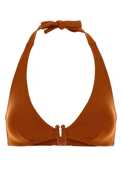 Eres Noctambule Stretch Nylon Plunge Bikini Top In Brown