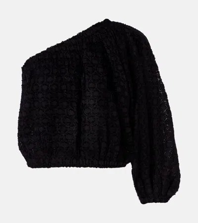 Eres Twist One-shoulder Silk And Cotton Jacquard Top In Black