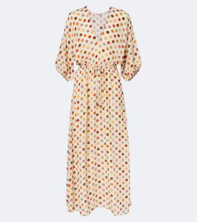 Eres Unexpected Polka-dot Silk Kaftan In Sand
