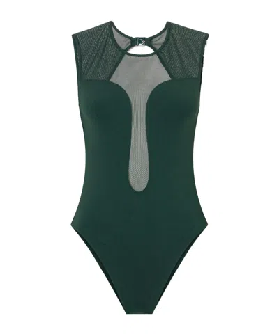 Eres Unique Open-back Mesh-trimmed Swimsuit In Green