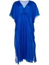Eres V-neck Cotton Midi Dess In 蓝色
