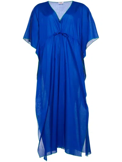 Eres V-neck Cotton Midi Dess In 蓝色