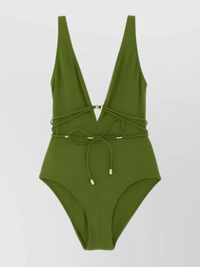 Eres V-neckline Swimsuit With Waist Tie Detail In Green