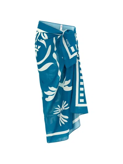 Eres Mandapa Floral High Waist Wrap Skirt In Blue