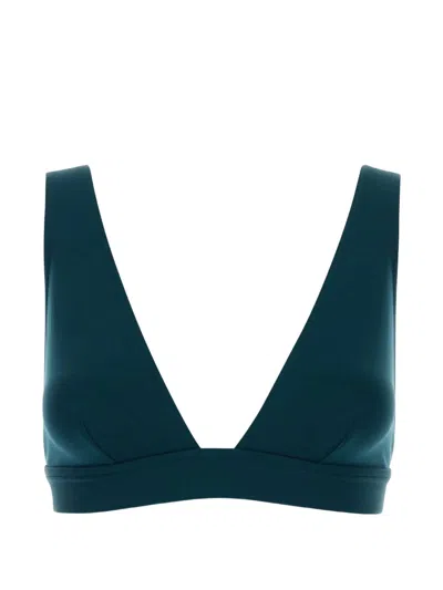 Eres Stretch Nylon Chrome Bikini Top V Neckline In Blue