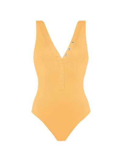 Eres V-neck Buttoned One-piece Swimsuit In Orange