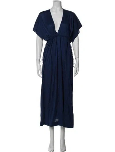 Pre-owned Eres V-neck Long Dress In Blue