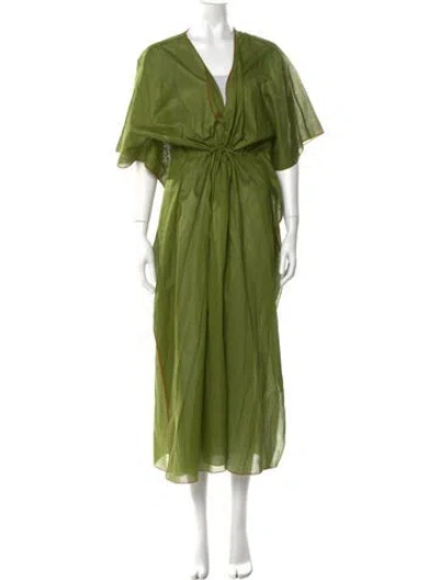 Pre-owned Eres V-neck Long Dress In Green