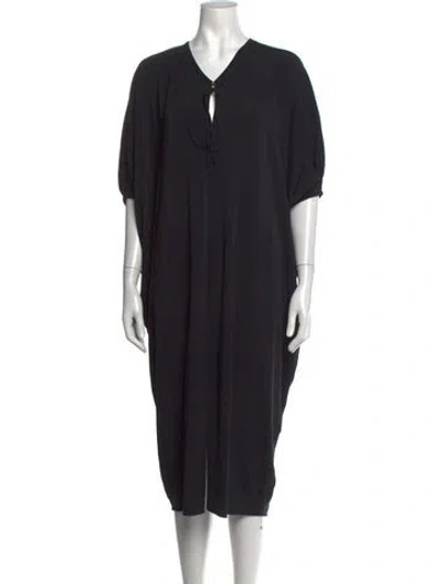 Pre-owned Eres V-neck Midi Length Dress In Black