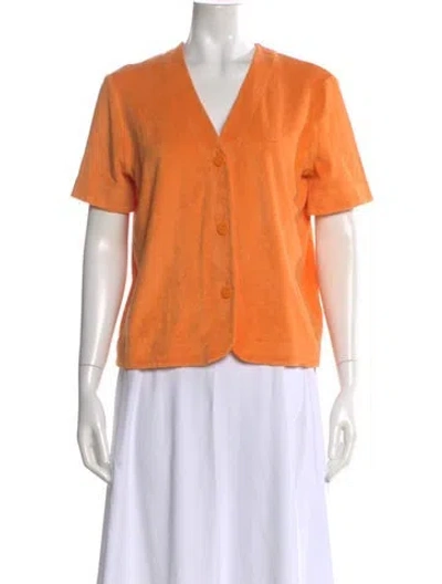 Pre-owned Eres V-neck Short Sleeve Button-up Top In Orange