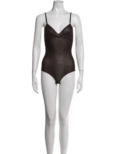 Pre-owned Eres V-neck Sleeveless Bodysuit In Brown