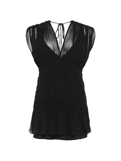 Eres V-neck Smocked Dress In Black
