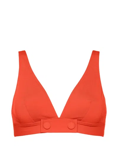 Eres V-neck With Button Detail Bikini Top In Orange