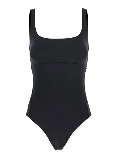 Eres Women 'arnaque' Black Swimsuit With Front And Rear Square Neck In Tech Fabric Stretch Woman In Blue