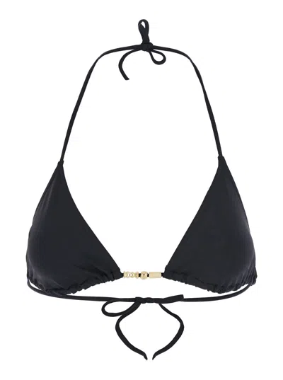 ERES ERES WOMEN 'EPHEMERE' BLACK BIKINI TOP WITH BEADED EMBELLISHMENTSAND TRIANGULAR CUP IN TECH FABRIC S