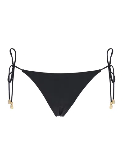 Eres Women 'exquise' Black Bikini Bottoms With Beaded Embellishments And Adjustable Tie Closure In T