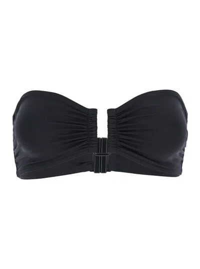 Eres Women 'show' Black Bikini Top With Rear Buckle Closure And Bandeau Design In Tech Fabric Stretc