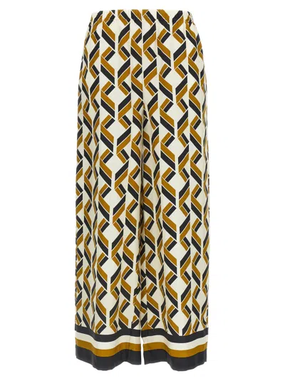 Eres Tube Patterned Silk Twill Wide-leg Pants In Brown