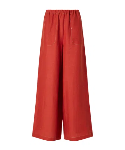 Eres Woven Linen Wide-leg Pants In Red