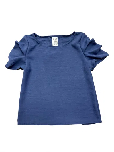Erge Girl's Airflow Pleated Sleeve Top In Steel In Blue
