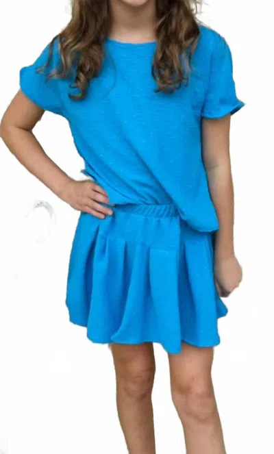 Erge Girl's Jacquard Dots Pleated Short Sleeve Top In Light Blue