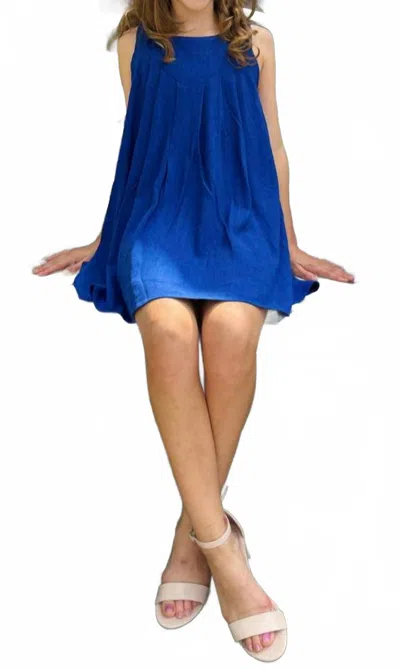 Erge Girl's Linen Tank Dress In Royal In Blue