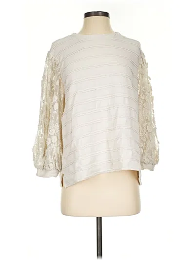 Pre-owned Eri + Ali 3/4 Sleeve Top Ivory Mock Neckline Tops