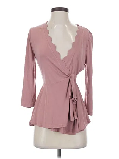 Pre-owned Eri + Ali 3/4 Sleeve Top Pink Plunge Neckline Tops